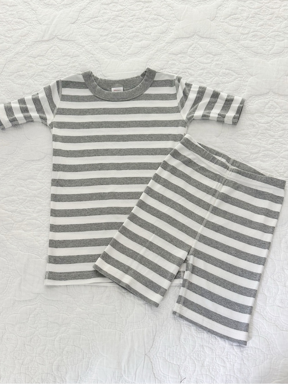 Hanna Andersson Gray White Striped Kids Organic Cotton Pajamas Size 150 US 12